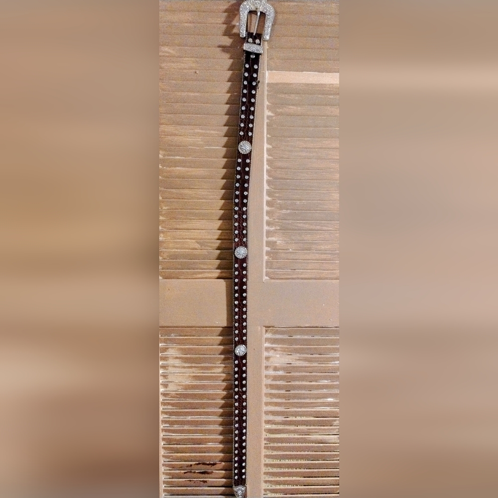 Leather and rhinestone belt